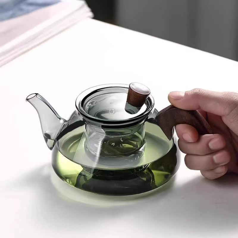 tetera de té de vidrio para hacer té para el hogar, tetera de té gruesa resistente a altas temperaturas, tetera de té simple, tetera de separación de agua de té de gran capacidad