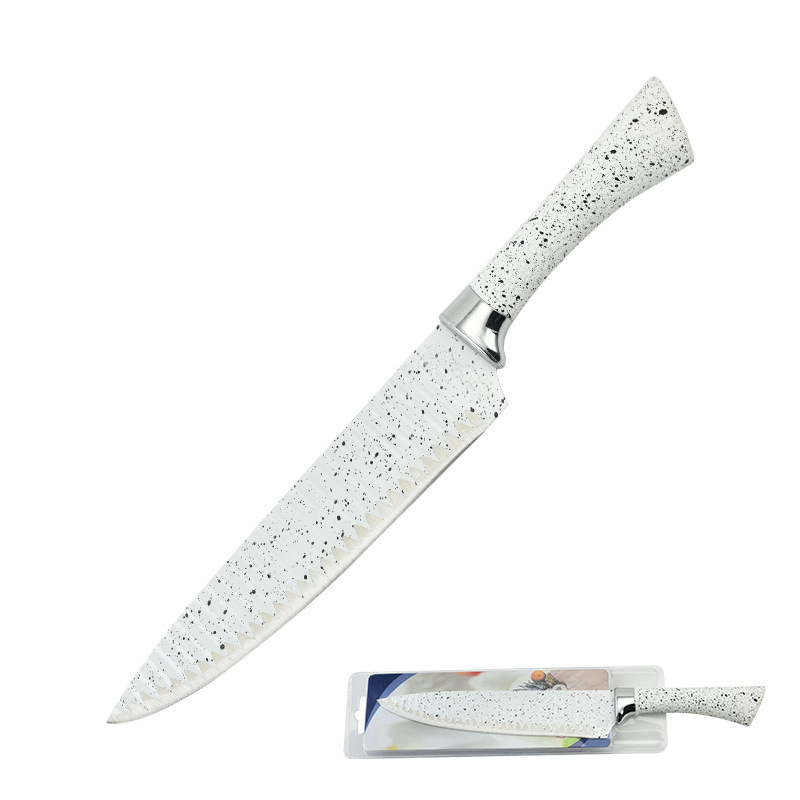 Comercio exterior caucho y plástico, mango de herradura, patrón ondulado, cocina de acero inoxidable, cuchillo doméstico, juego de cinco piezas, succión de doble cara al por mayor