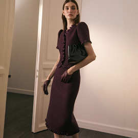 欧美外贸女装高级感轻奢小香风外套上衣女设计感木耳边半身裙套装