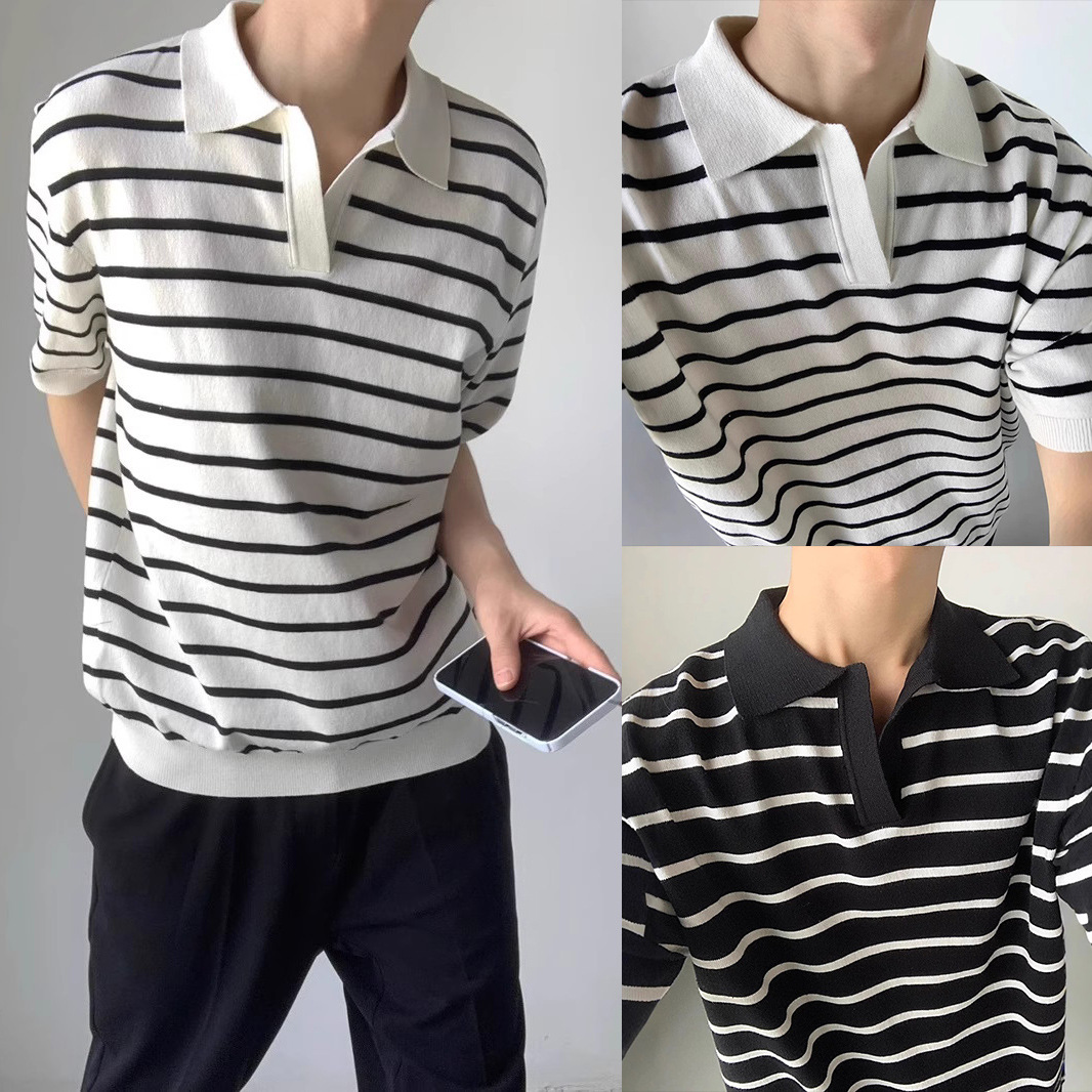 Camisas de polo de manga corta, camisetas de punto, camisetas comerciales anti rayas, hielo, fábrica de verano transfronteriza al por mayor