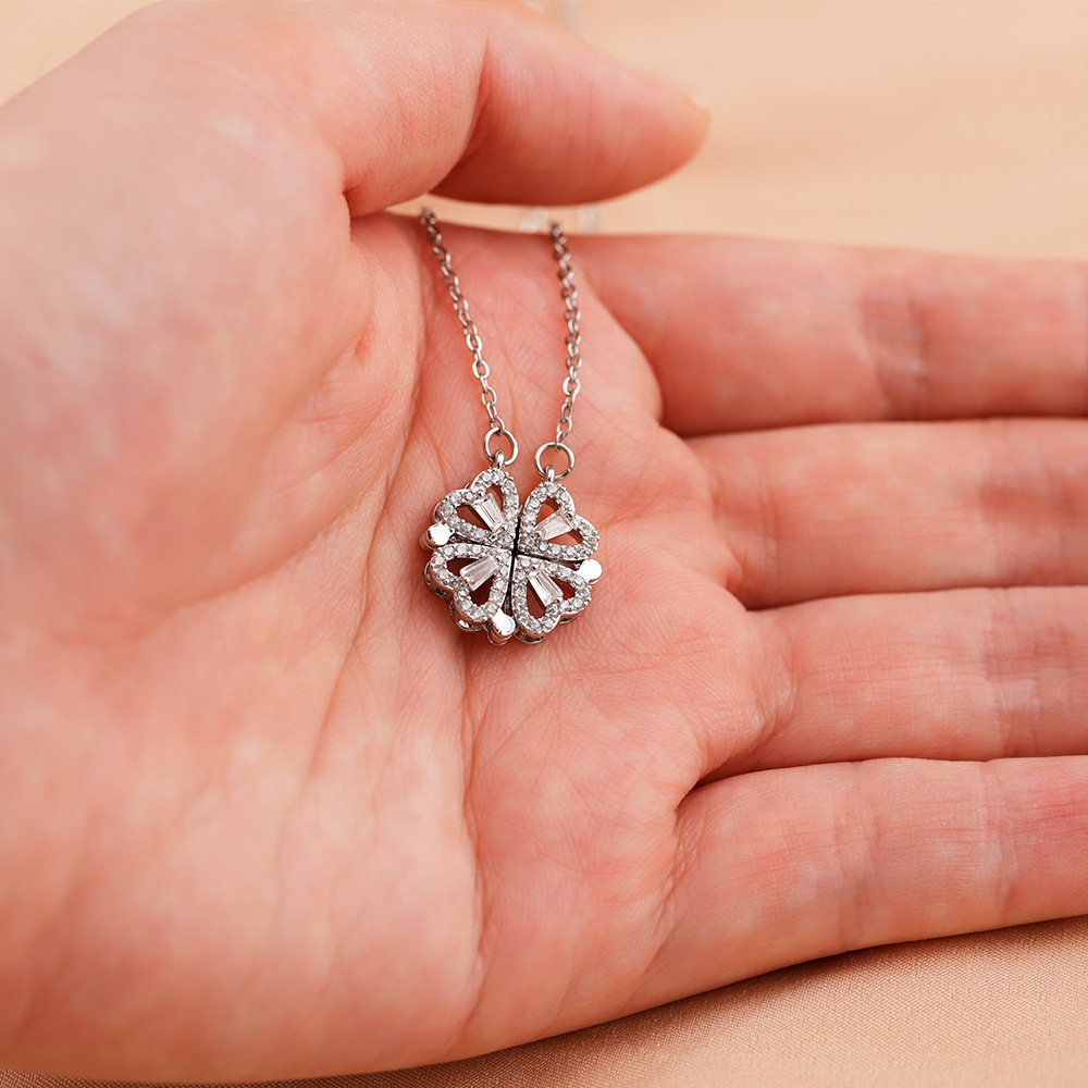 Copper Pendant Material Stainless Steel Copper Simple Style Four Leaf Clover Plating Inlay Zircon Pendant Necklace