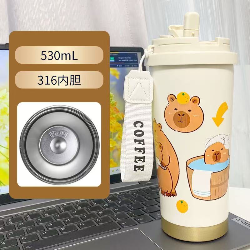 漫画ステンレス鋼カップ高価値断熱カップ 316 大容量コーヒーカップポータブル Capibara 学生カップ|undefined