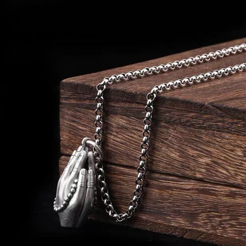 Chiba Taiyin Lucky Buddha Hand Pendant for Men and Women Bright Frosted Retro Trendy Couple Buddha Bead Necklace Pendant