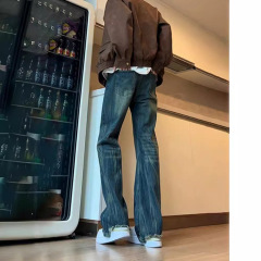 レトロな黒灰色の竹の紋様のジーパンの男性のタイプのアメリカの高い街のvibeのズボンのファイル型のマイクロラッパのストレートなズボン