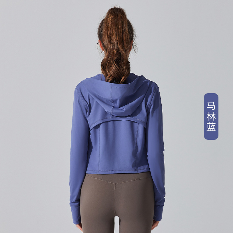 Otoño y invierno chaqueta deportiva con capuz chaqueta de yoga ropa de correr al aire libre chaqueta delgada elástica cremallera de manga larga mujer