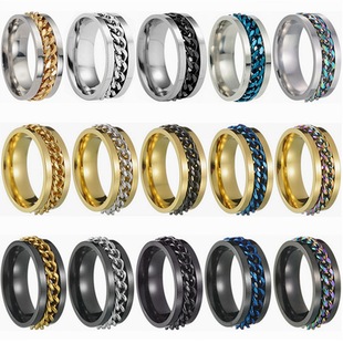 2023 Amazon European and American New Cool Titanium Steel Couple High-Quality Rotating Decompression Anti-Drying Punk Ring Supply