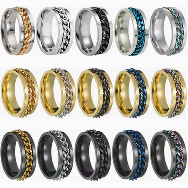 2026 Amazon European and American New Style Cool Titanium Steel Couple's High-Quality Rotating Stress-Relief Punk Ring Supply Source