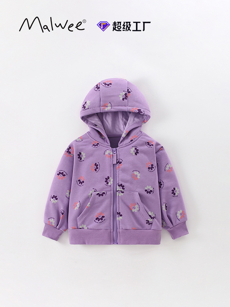 Malwee chaqueta de suéter para niñas otoño e invierno nuevo estilo europeo y americano suéter con cremallera con capucha para niños pequeños y medianos estilo occidental cardigan ropa para niños