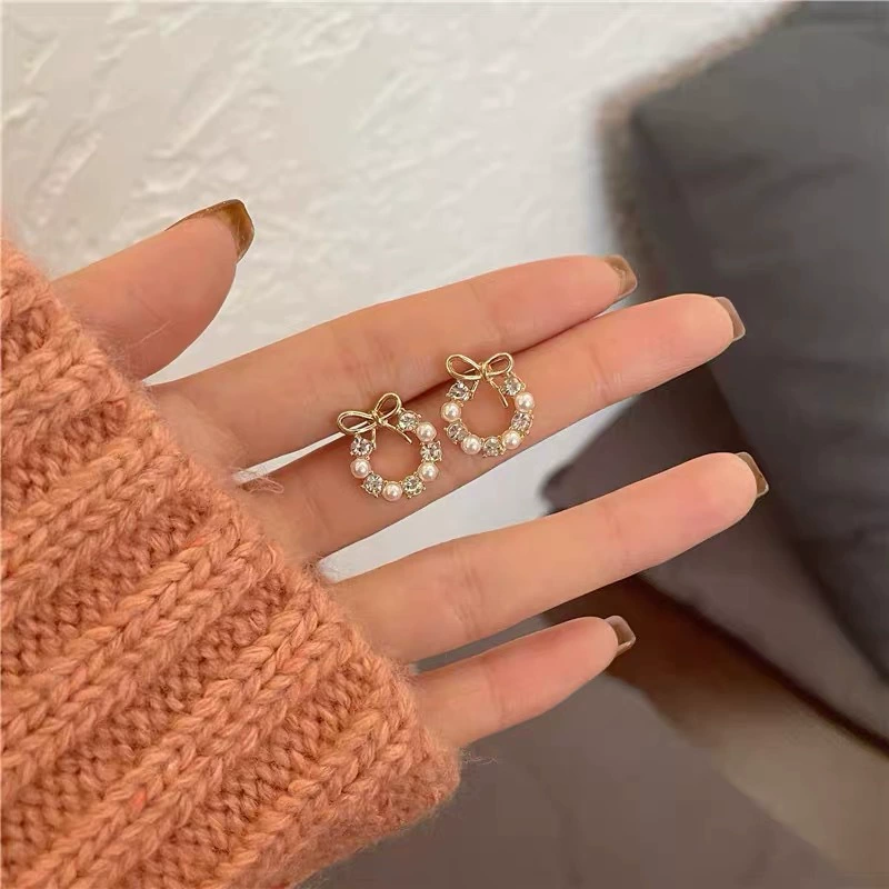 Серебряная игла, маленькие серьги с бантом из жемчуга, серебро 925 образец, стиль высокого качества