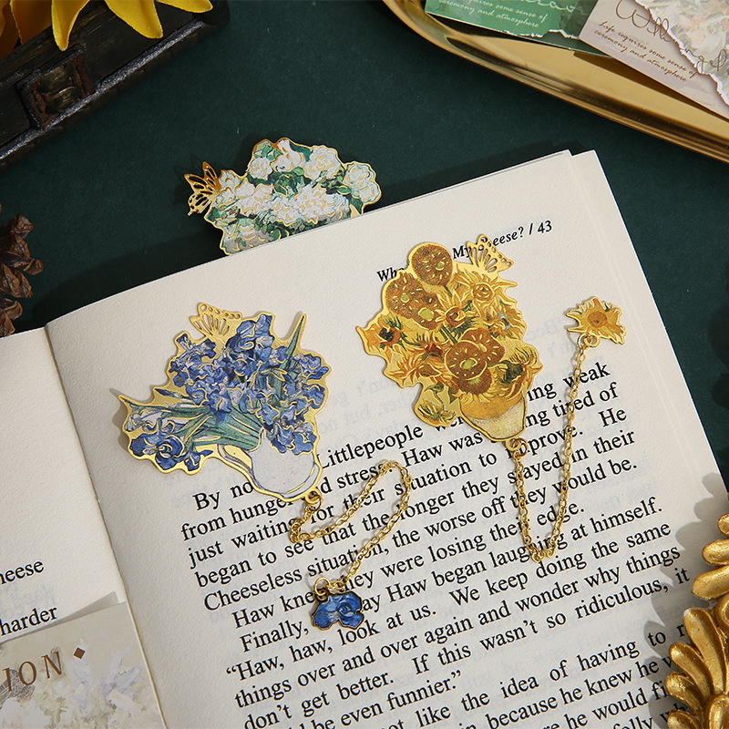 Van Gogh Metal Bookmark Quiet Flower Language Series ins Estilo pequeño fresco y divertido Clip de página de libro de flores simple creativo