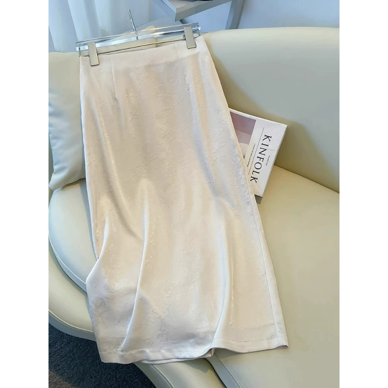 Женская юбка из ацетата цвета меланж, лето 2025, новый стиль, жаккардовый атлас, драпировка, А-силуэт, юбка на бедрах