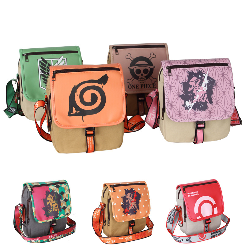 Anime-themed crossbody bags: Attack on Titan, Naruto, My Neighbor Totoro, and Demon Slayer designs—perfect for students; casual mini crossbody bags.