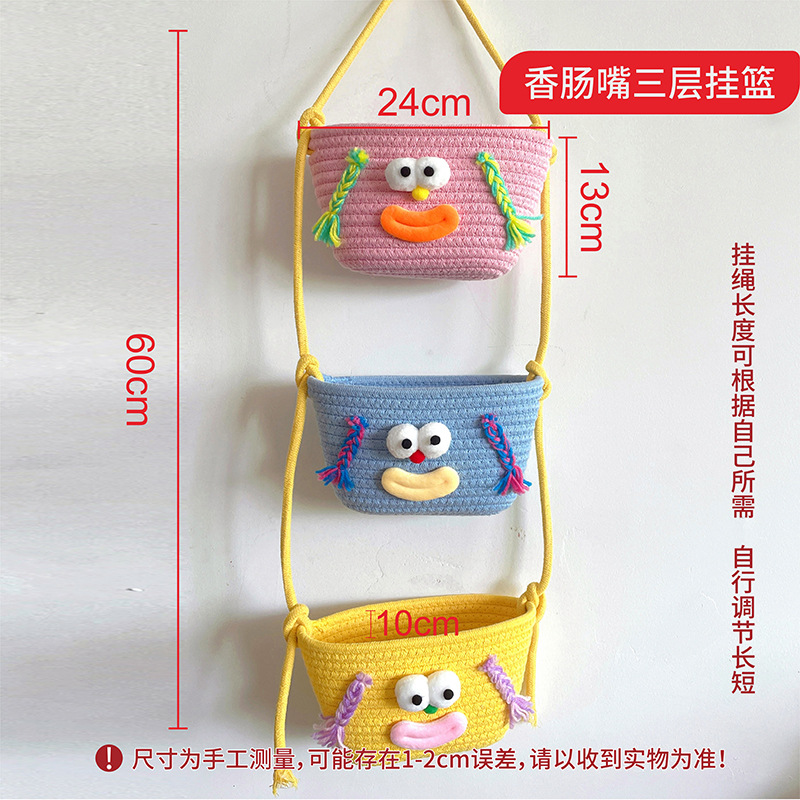 Cesta Colgante de Tres Niveles con Diseño Trenzado