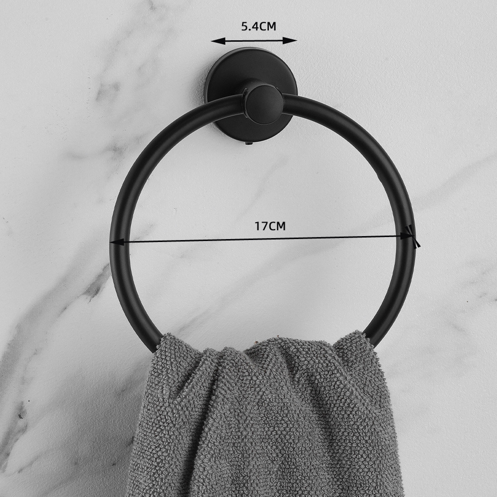 Amazon sin perforaciones para baño redondo Barra de toalla anillo de toalla gancho de toalla de mano transfronterizo Negro