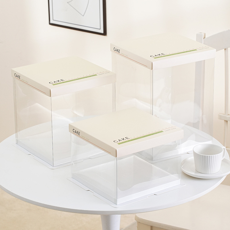 Caja de pastel de cumpleaños Caja de pastel totalmente transparente Nueva caja de embalaje de pastel con sello de cintura 6 6 8 8 10 10 12 pulgadas simple y doble