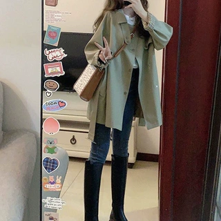 超好看2026小个子韩系风衣春秋季新款外套感中长款女装推荐豆绿色