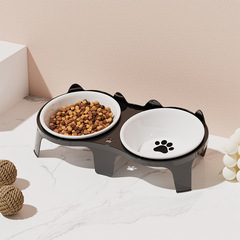 猫ボウルセラミックダブルボウル水ボウル保護頚椎高脚斜め口キャットフードボウル飲料水ボウルペットボウルペット用品