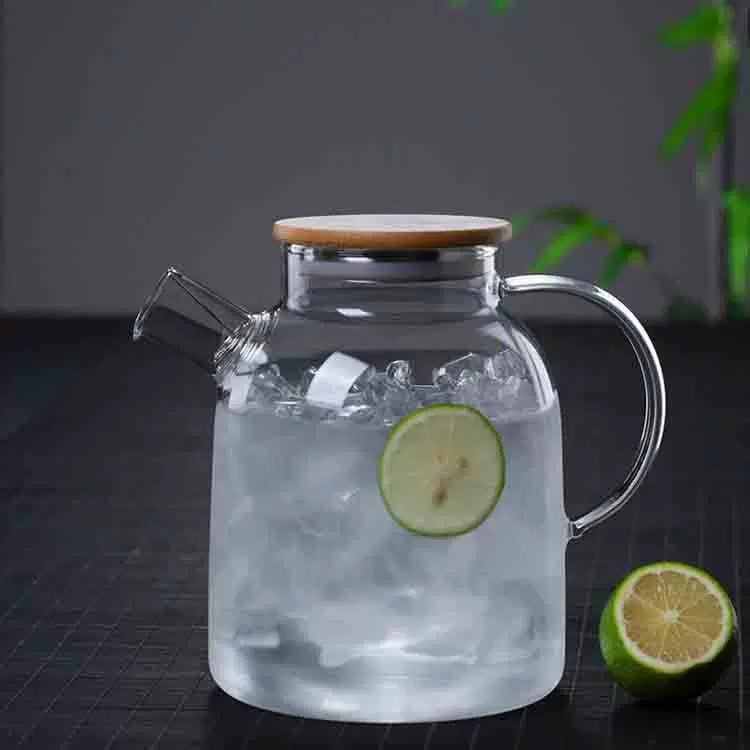 北欧大容量玻璃冷水壶水果煮茶花茶壶竹盖玻璃茶具红茶果茶凉水壶