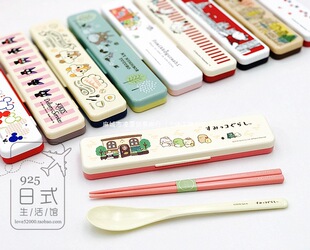Silent Portable Tableware Boxed Kidsren's Chopsticks Japanese Cute Cartoon Outing Sr Student Two-Piece Spoon Kate