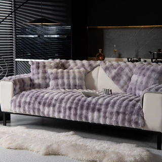 兔毛绒网红沙发垫冬季加厚坐垫防滑皮沙发套罩2023新款靠背盖布巾