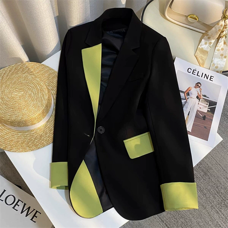 Черный женский блейзер в корейском стиле с лоскутным дизайном, новинка весны и осени 2025 года, стильный элегантный костюм для ранней весны.
