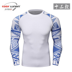 New moisture-absorbent and breathable printed tights long-sleeved compression running T-shirt men's fitness wear A038