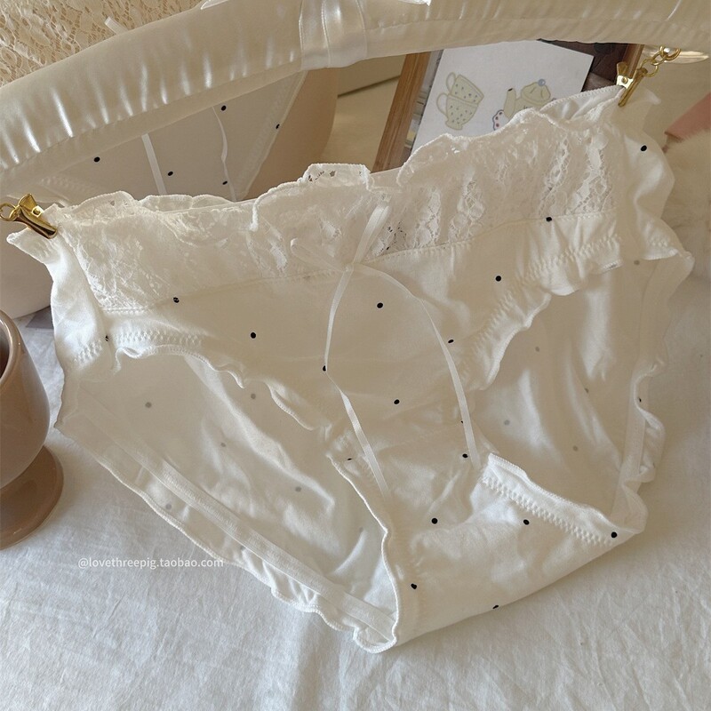 奶油蛋糕 少女感蕾丝蝴蝶结波点少感舒适弹力中腰三角内裤学生|undefined