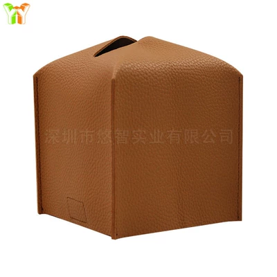Small Square Leather Tissue Bag – Car tissue box/set - light-brown