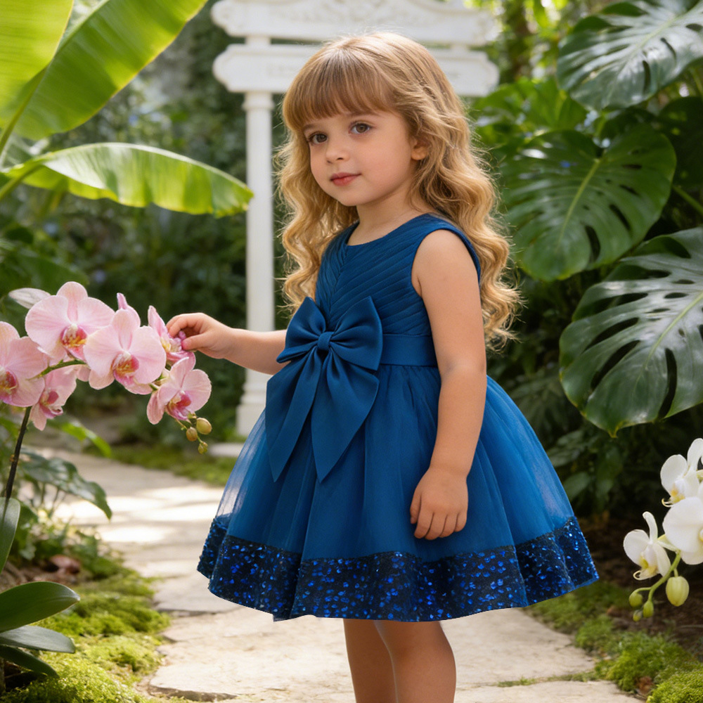 Amazon nuevo vestido de niñas bebés mallas esquinillas encaje vestido de princesa puff vestido de desfile infantil