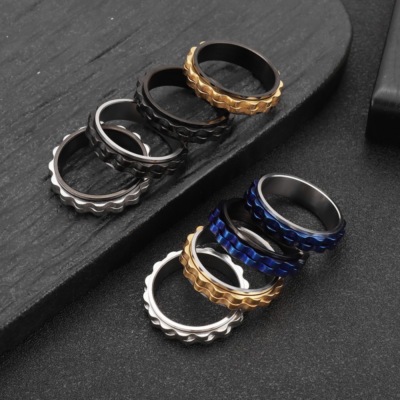 Rings Classification Hip-Hop Geometric Solid Color Titanium Steel Men's Rings