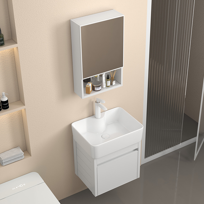 Engrosado espacio gabinete de baño de aluminio pequeño apartamento lavabo Mini lavabo de baño lavabo integrado lavabo de cerámica