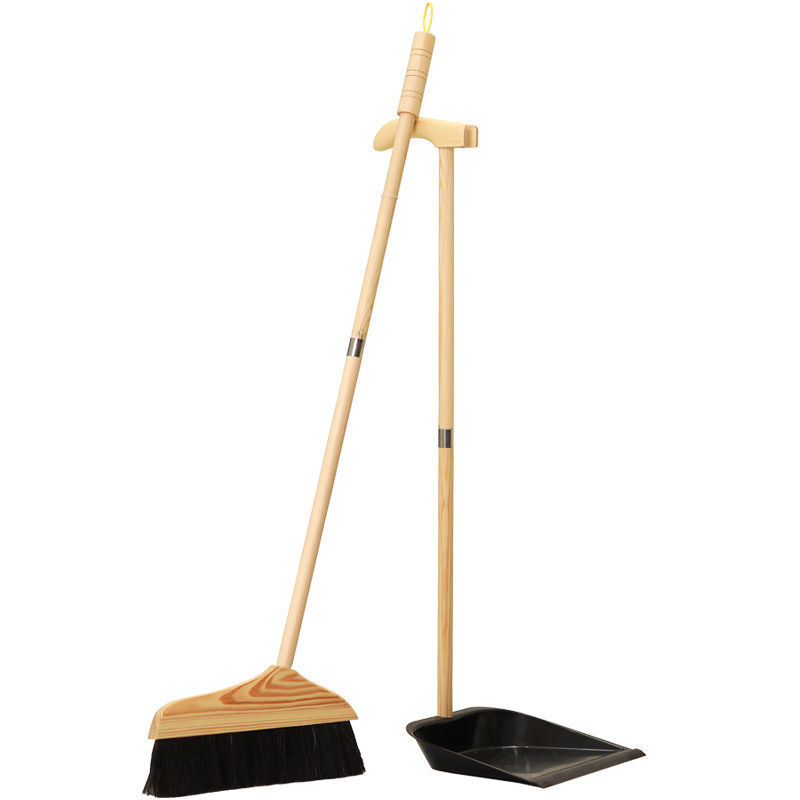 Pure Ponytail Hair Handmade Solid Wood Broom Set Household Broom and Dustpan Combination Broom Sweeping Non-Stick Jiatai