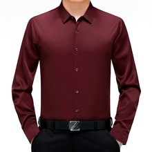 2025春秋桑蚕丝男士衬衫长袖百搭上衣商务休闲大码高级免烫薄衬衣