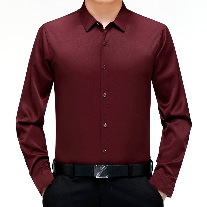 2025春秋桑蚕丝男士衬衫长袖百搭上衣商务休闲大码高级免烫薄衬衣