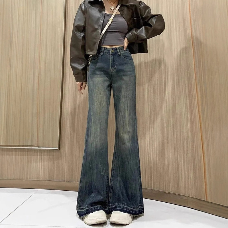 Loose and Slimming for Pear-Shaped Figures That Don’T Stick to the Legs ​ Women's Retro High-Waisted Wide-Leg Bootcut Jeans