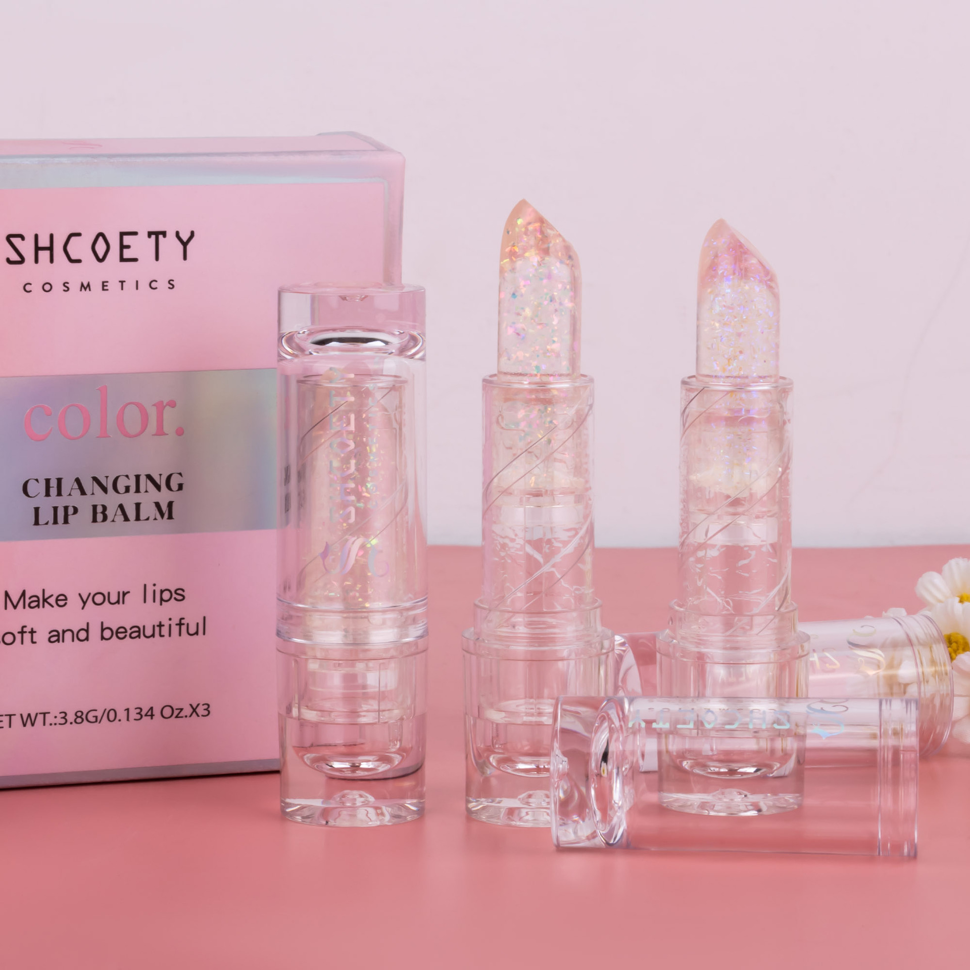 SHCOETY Cross-border 3-color temperature-changing Lipstick Set Flash Anti-Cracking Long-lasting Moisturizing Lip Oil Hydrating Jelly Lipstick undefined