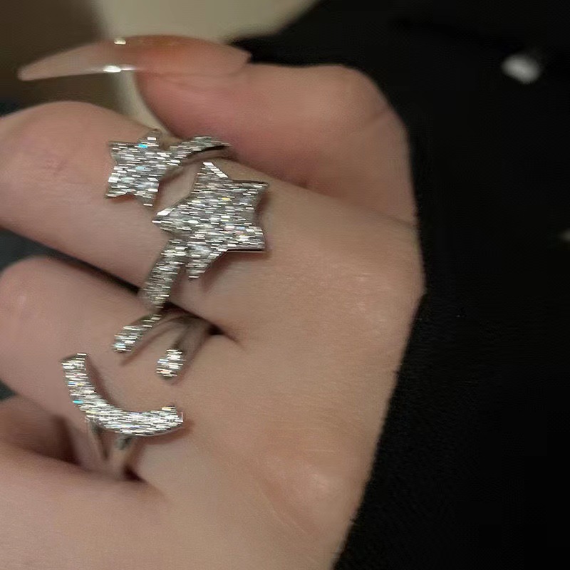 High-grade cross zircon ring female star ring ins niche design index finger ring light luxury exquisite ring