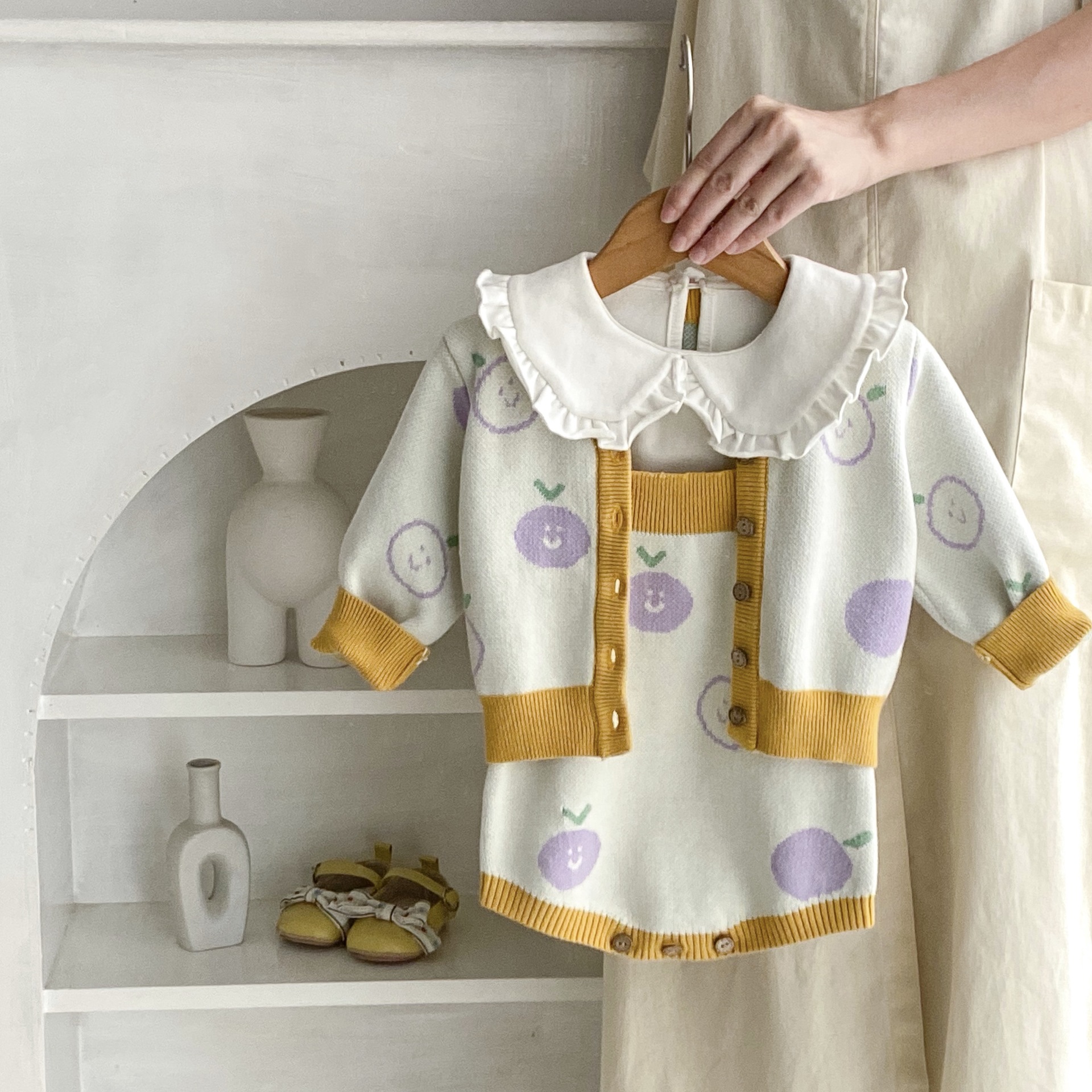Ensemble pull bébé deux pièces en tricot jacquard pour garçons et filles de 0 à 3 ans, vêtements d'automne 2024_voghion.com