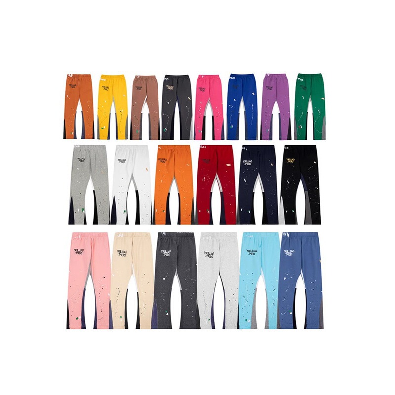 Correct Version of Gallery Dept Hand-Painted Splash-Ink Patchwork Drawstring High Street Casual Sweatpants with Slight Flare for Men Correct Version of Gallery Dept Hand-Painted Splash-Ink Patchwork Drawstring High Street Casual Sweatpants with Slight Flare for Men