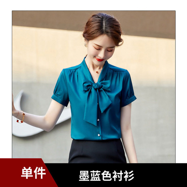 Green summer elegant professional shirt with bow