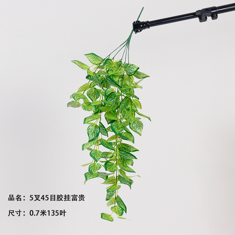 5 horquilla colgante de pegamento colgante de pared de plantas de simulación 7 horquilla pequeño haz de papas verdes hojas de papas decoración de pared interior colgante verde falsa