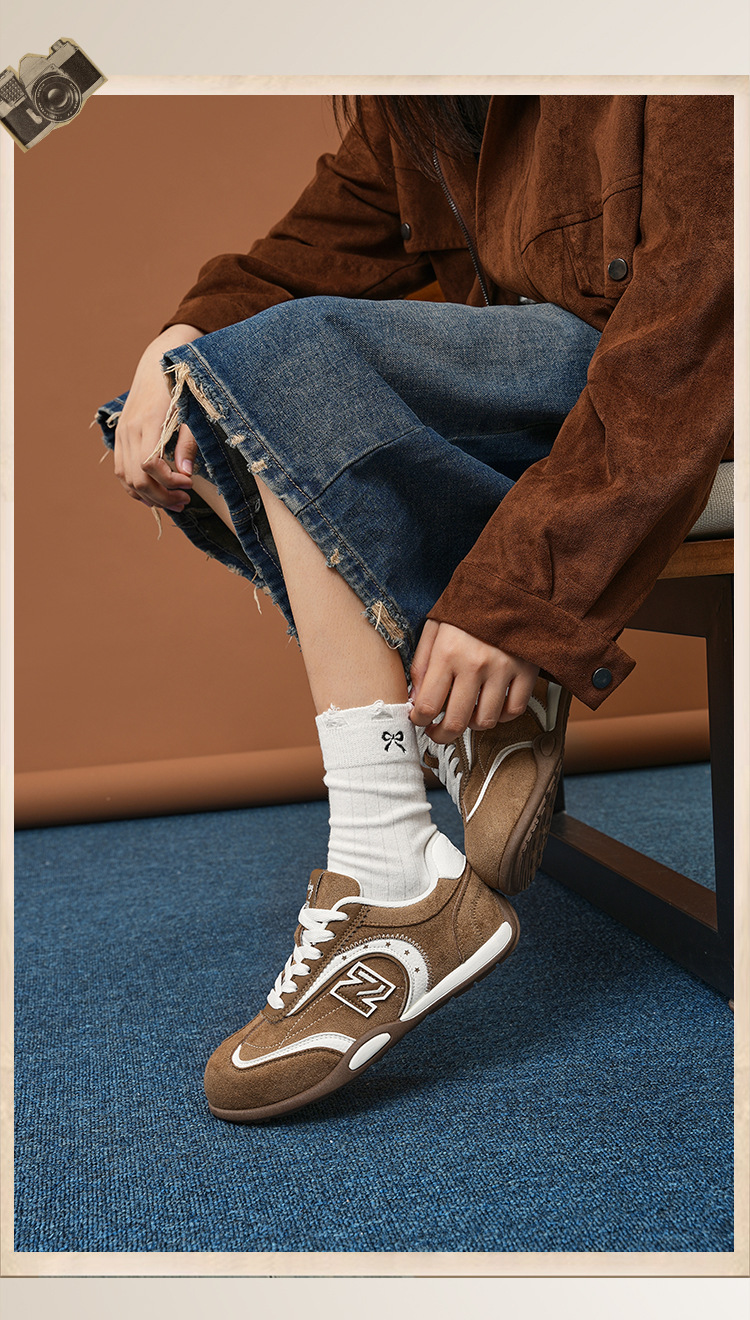 Giày sneaker nữ chạy bộ mesh thoáng đế bệt phong cách cổ điển — 298 Nâu Caramel chi tiết 11