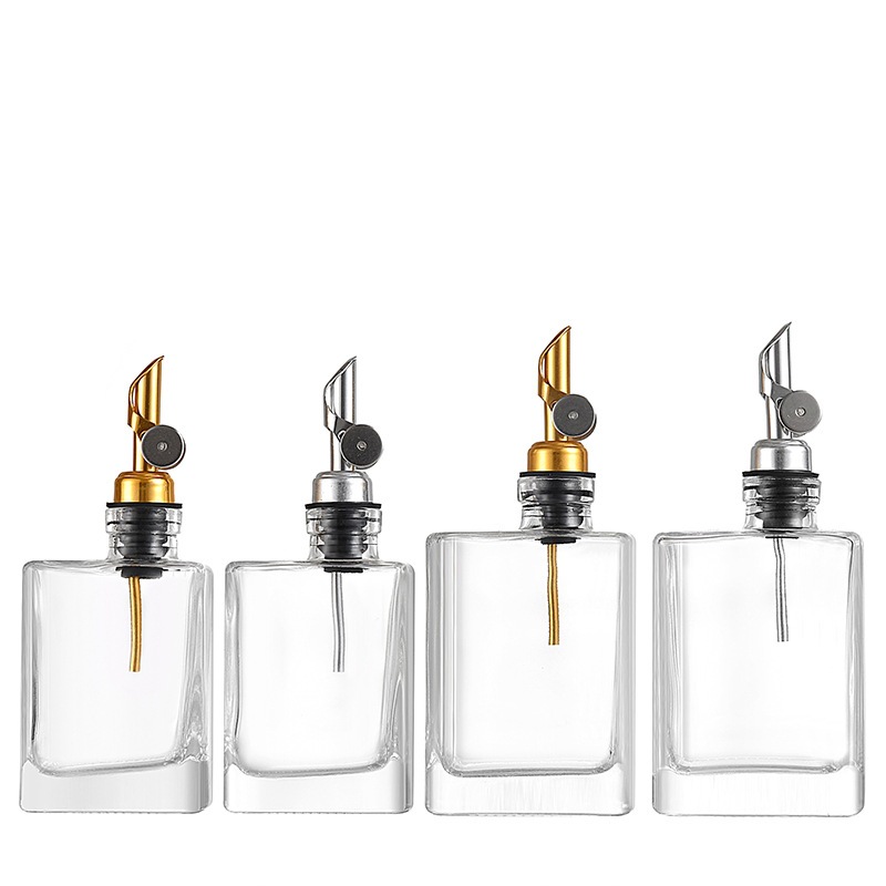 新款亚马逊热销晶白料不锈钢油嘴自动开合油壶280ml方形玻璃油壶