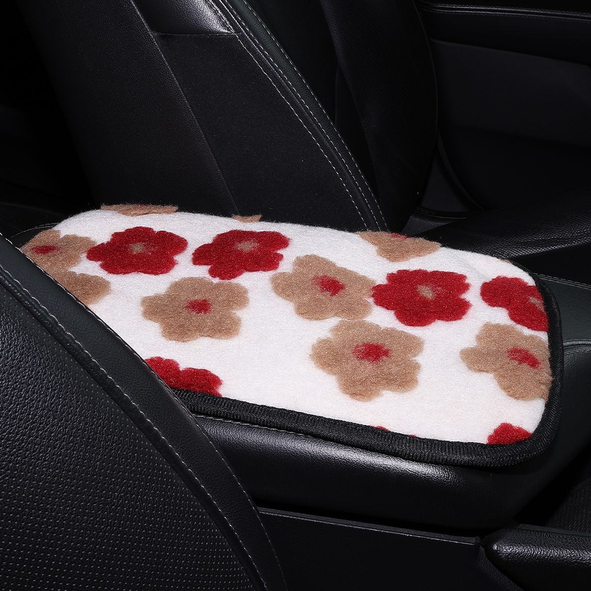 New Floral Lamb Wool Car Armrest Box Mat in Vibrant Red, Cross-Border Dropshipping