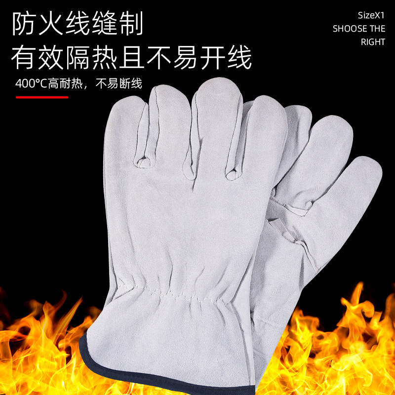 Guantes de soldadura de piel de vaca soldador guantes de piel de oveja 24/12 guantes de alambre manipulación industrial guantes de trabajo de protección