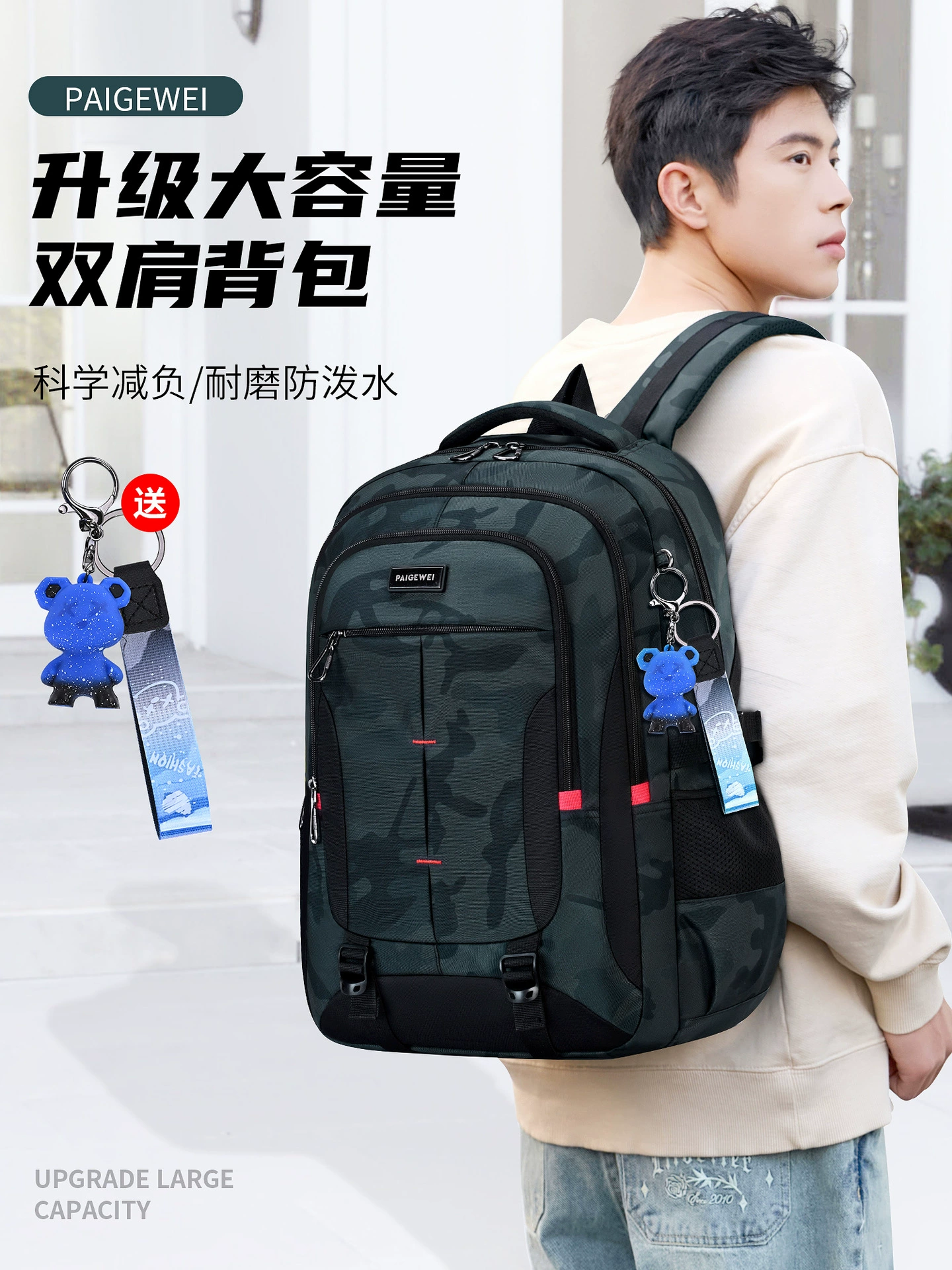 School bag, big capacious backpack lightweight, for secondary school, spine protection