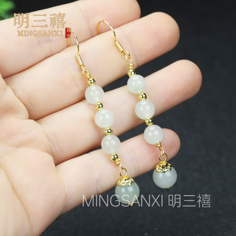 批发直播小红书货源长款高级感镀金天山翠设计感流苏耳环耳钩耳饰|undefined