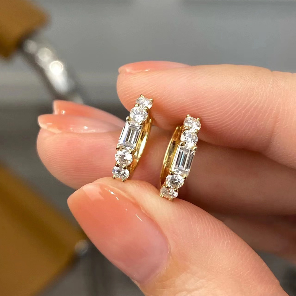 1 Pair Ins Style Korean Style Geometric Sterling Silver Plating Inlay Zircon 14k Gold Plated Earrings display picture 5