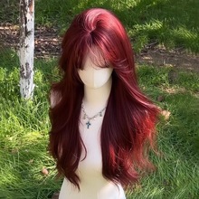 假发女全头套长卷发气质人鱼玫瑰红COS整顶减龄空气刘海假发整顶
