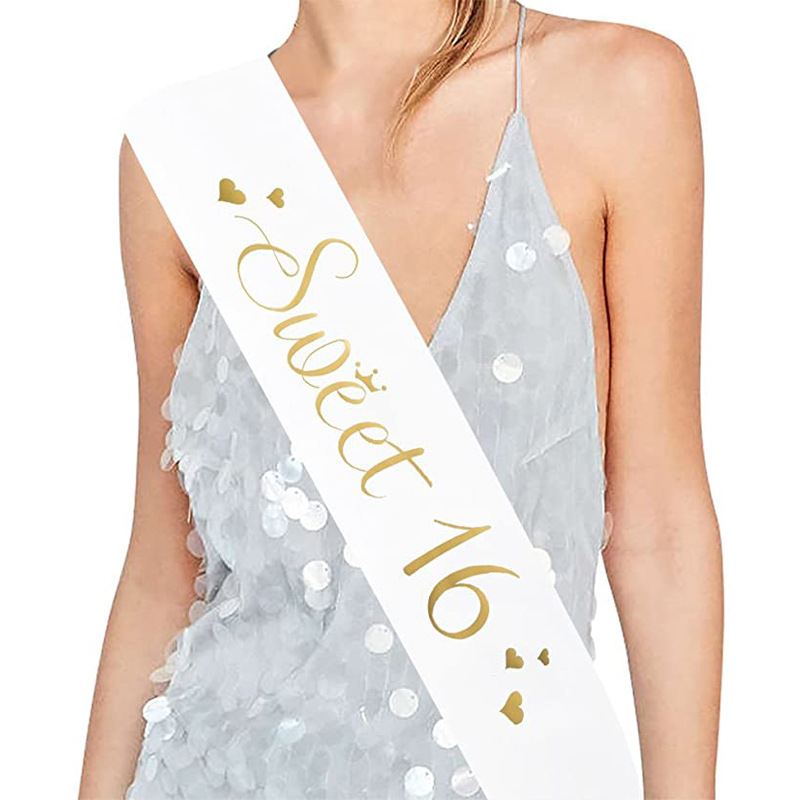 sweet 16桃心肩帶 16歲燙金生日派對禮儀帶 birthday girl肩帶